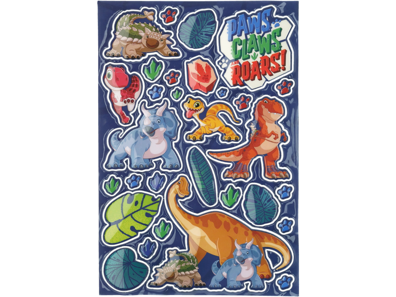 Kinderservies met dinosaurusmotief en de tekst 'Paws, Claws and Roars!'