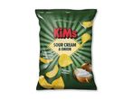 Grøn pose med sour cream & onion chips, løg og creme fraiche. Tekst: 'Når du er sulten for sjov!'