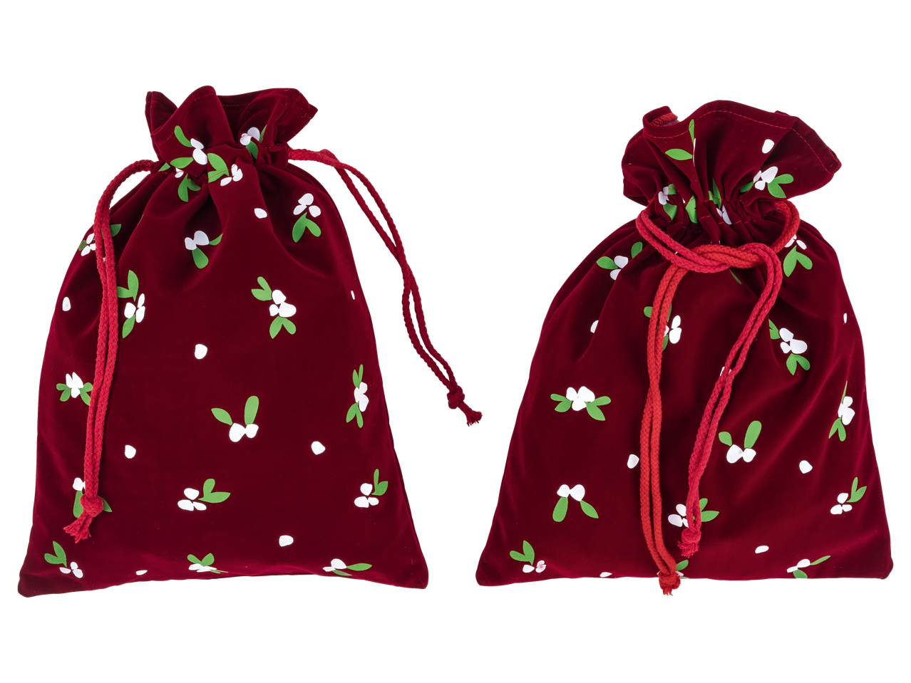 Divi samta sarkani dāvanu maisiņi ar āmuļu rakstu