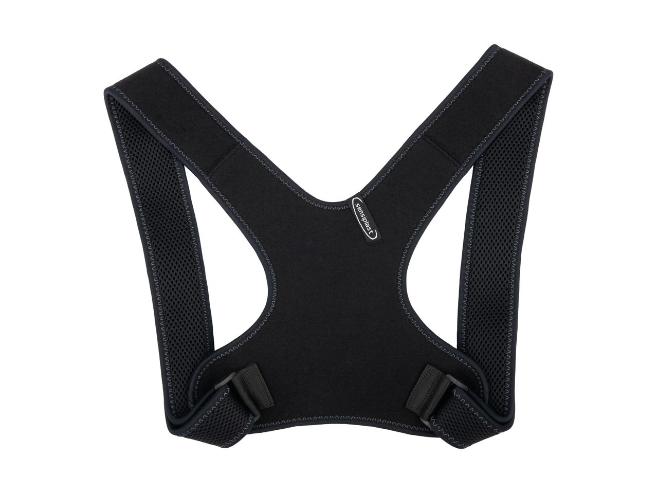 Sensiplast black posture corrector with mesh straps and adjustable buckles