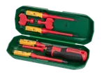 PARKSIDE® 1000V screwdriver and interchangeable blade set in a green case.