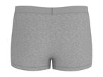 Back view of a pair of plain grey men's boxer briefs with a dark grey waistband.