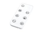 White remote control with power, mode, fan, eco, timer, minus, and plus buttons