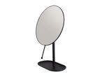 Black oval vanity mirror with a stand and a small tray base.