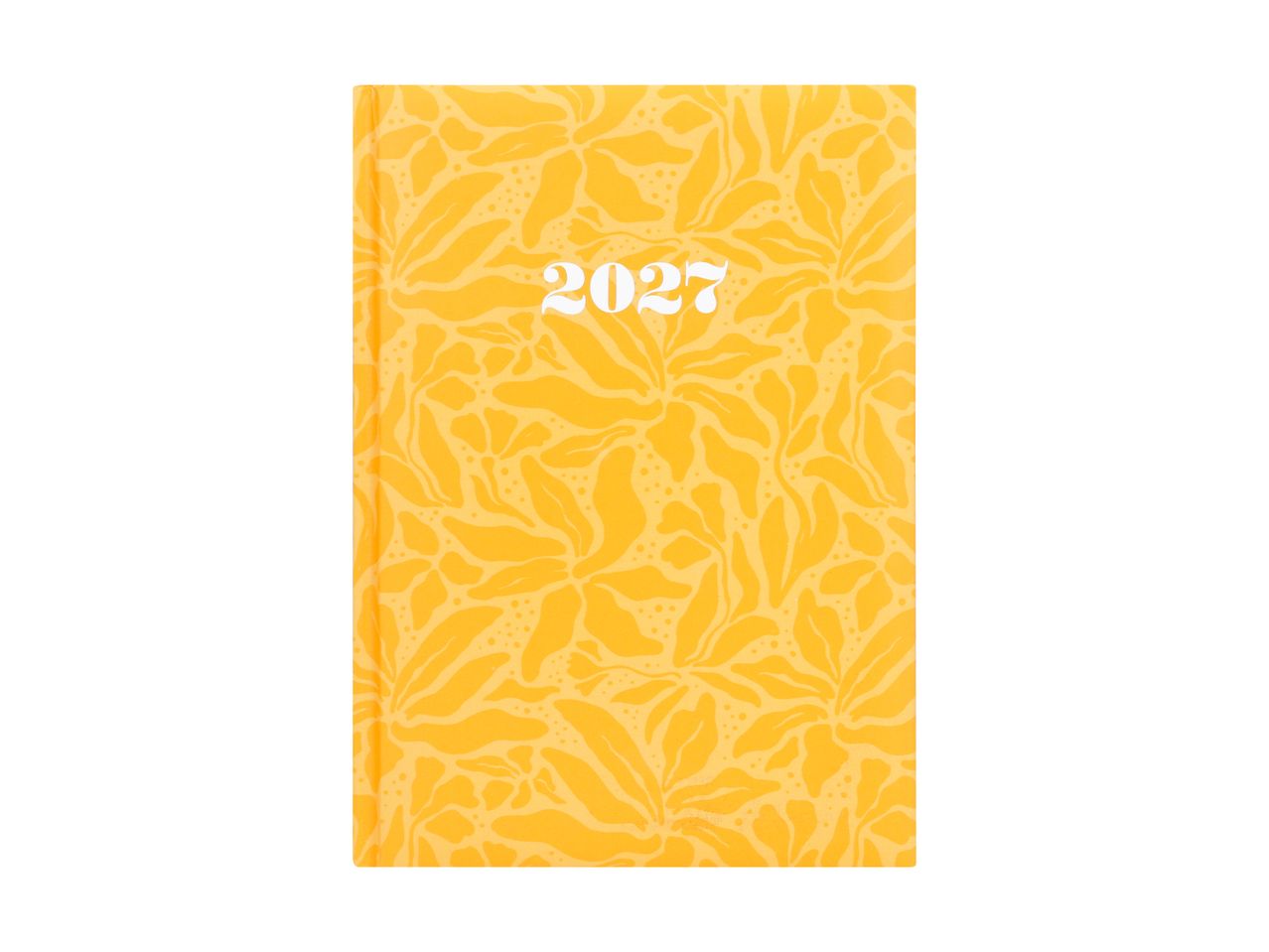 Yellow 2027 diary with a floral pattern.