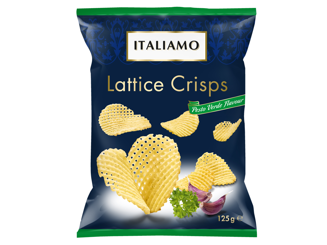 Italiamo Lattice Crisps, 125g, Pesto Verde smaak.