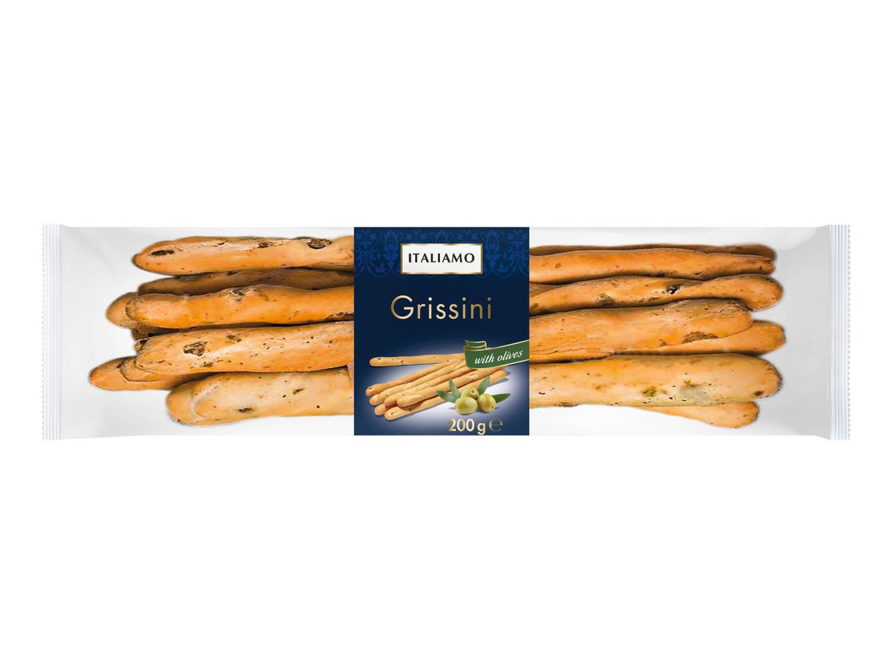 Un paquet de 200g de Grissini Italimo aux olives.