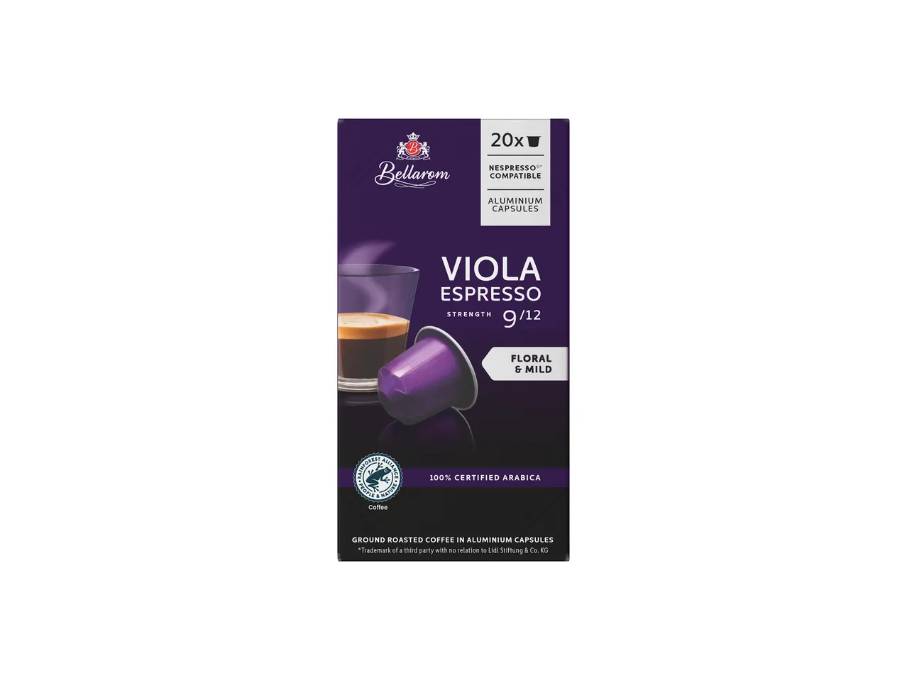 Bellarom Viola Espresso: 20 capsule compatibile Nespresso, gust floral și ușor.