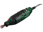 Green and black rotary tool with a sanding drum attachment, power cord, and speed dial.