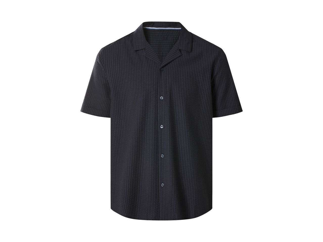 Men's short-sleeved black shirt with vertical stripes