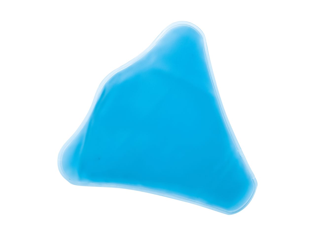 A blue gel pack for hot or cold therapy, shaped like an irregular triangle.
