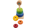 LUPILU® hariv puidust mänguasi: vikerkaare virnastamistorn nummerdatud rõngastega.