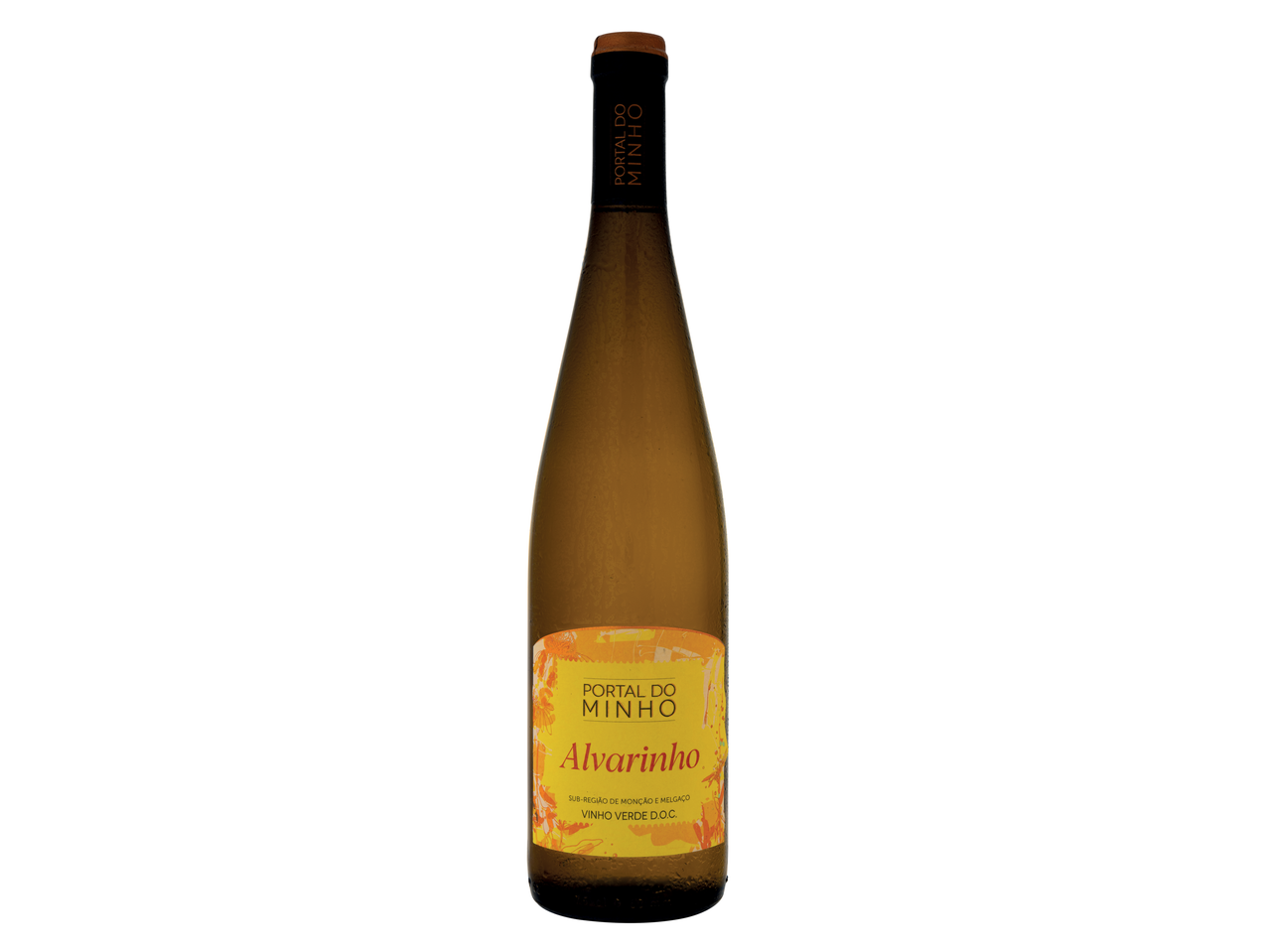 Garrafa de vinho branco PORTAL DO MINHO Alvarinho Vinho Verde D.O.C. com condensação.