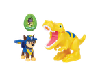 Chase de la Paw Patrol și o jucărie dinozaur galben.