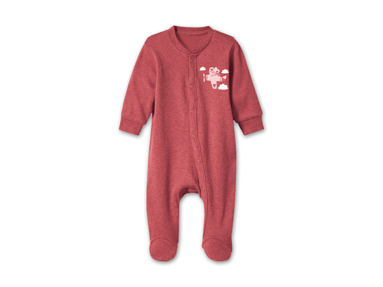 Roter Baby-Strampler mit Elefanten-Flugzeug-Motiv