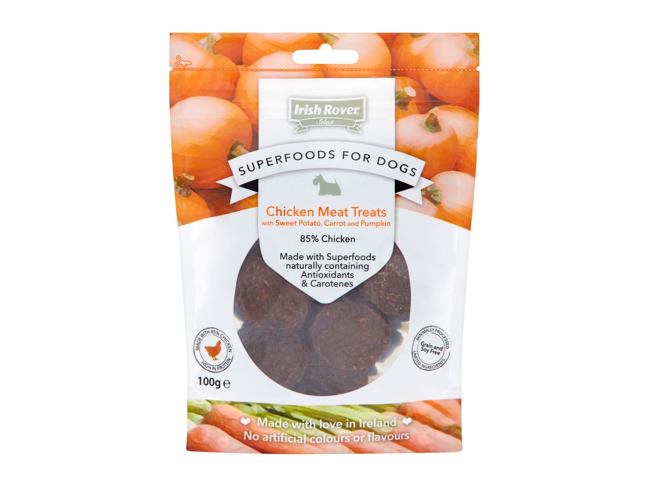 Irish Rover Select Superfoods Chicken Meat Treats for dogs, 100g bag.