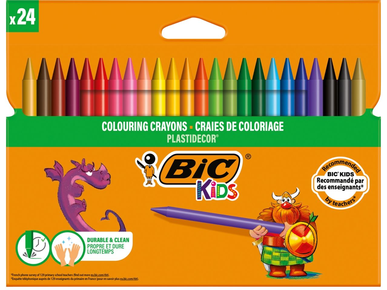 Кутия с 24 цветни пастели BIC Kids Plastidecor, препоръчани от учители.