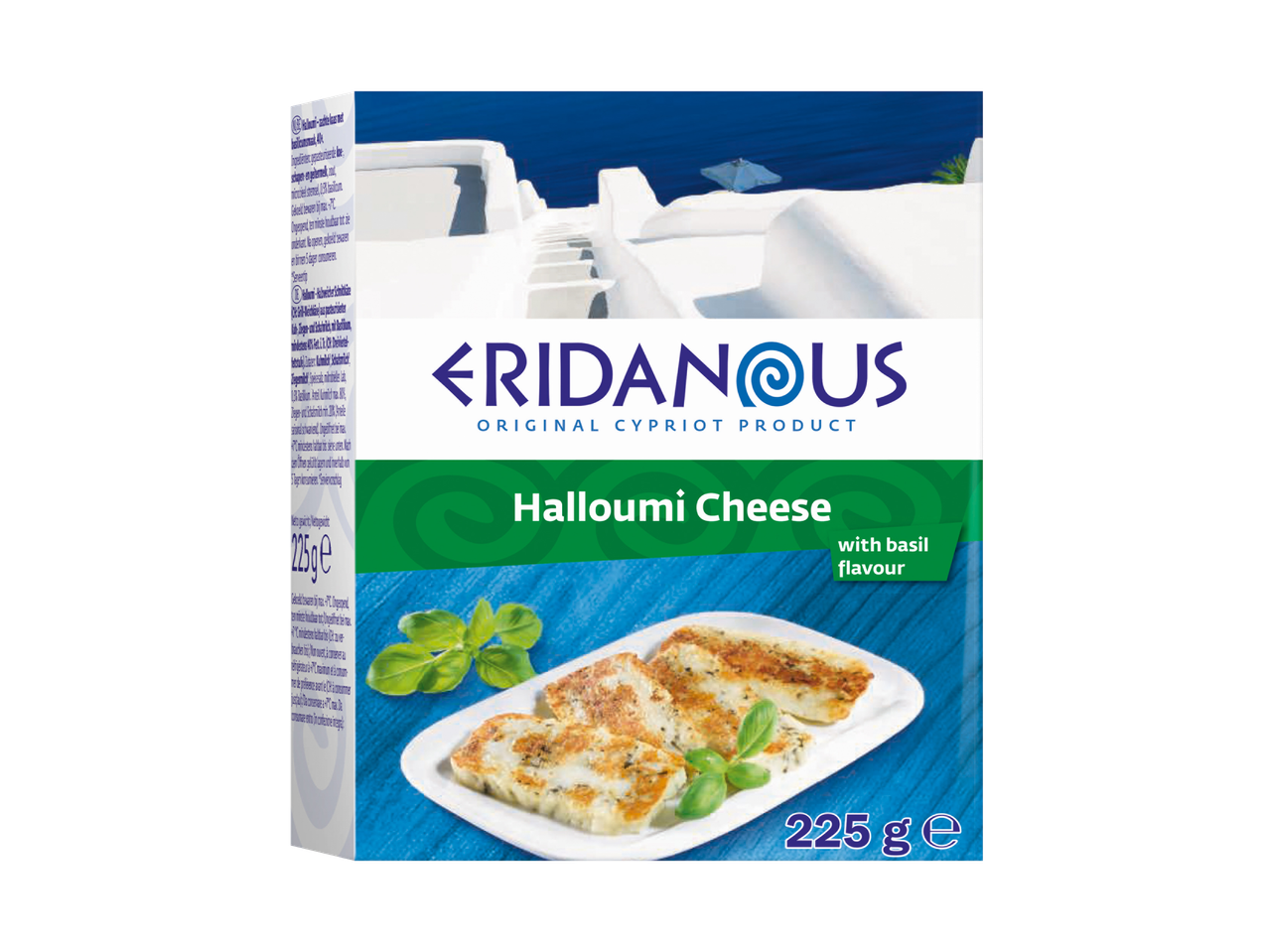 Eridanous Halloumi kaas met basilicumsmaak.