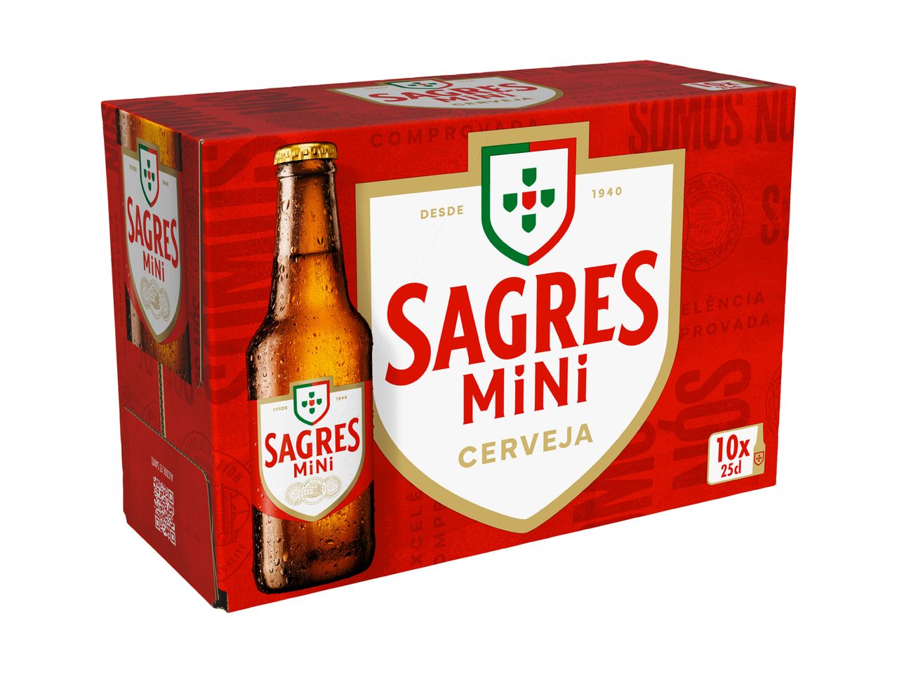 Boîte de 12 mini-bières Sagres.