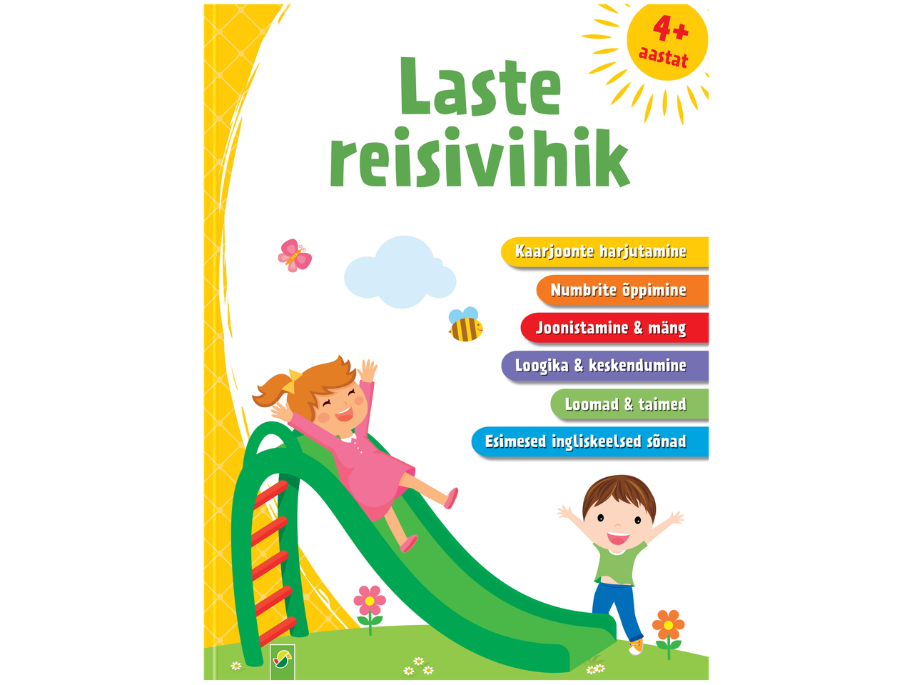 Laste reisivihik 4+ aastastele harjutuste, numbrite, joonistamise, loogika, loomade ja inglise sõnadega.
