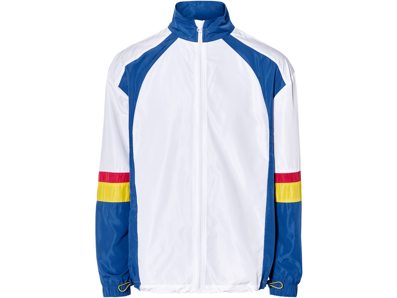 Men's Lidl tracksuit top, white with blue, red, and yellow accents