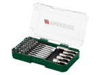 Parkside® drill bit set assortment in a green case with various bits and adapters.