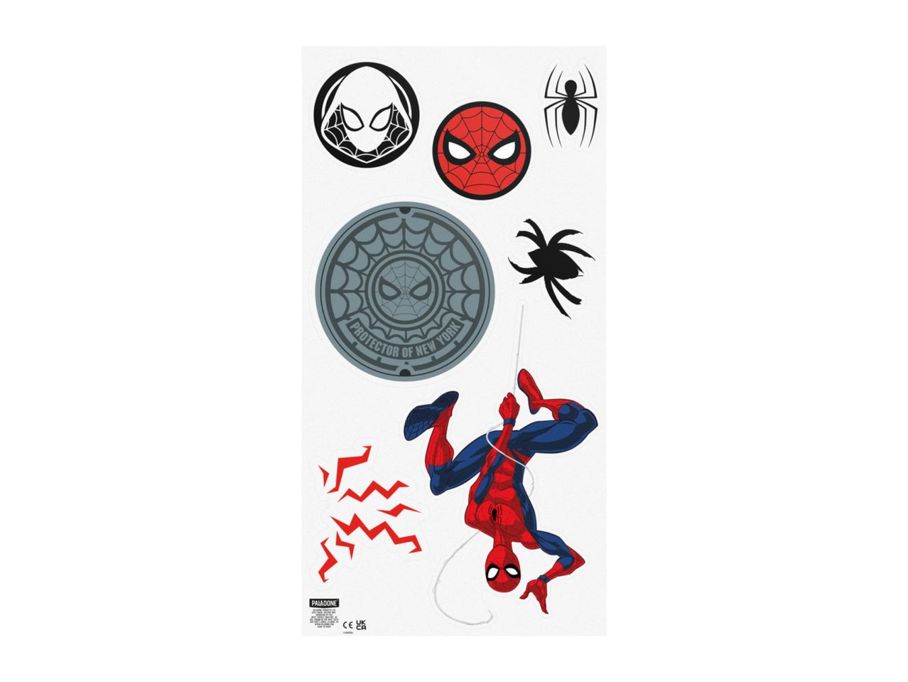 Spider-Man wall stickers featuring various Spider-Man designs and logos.