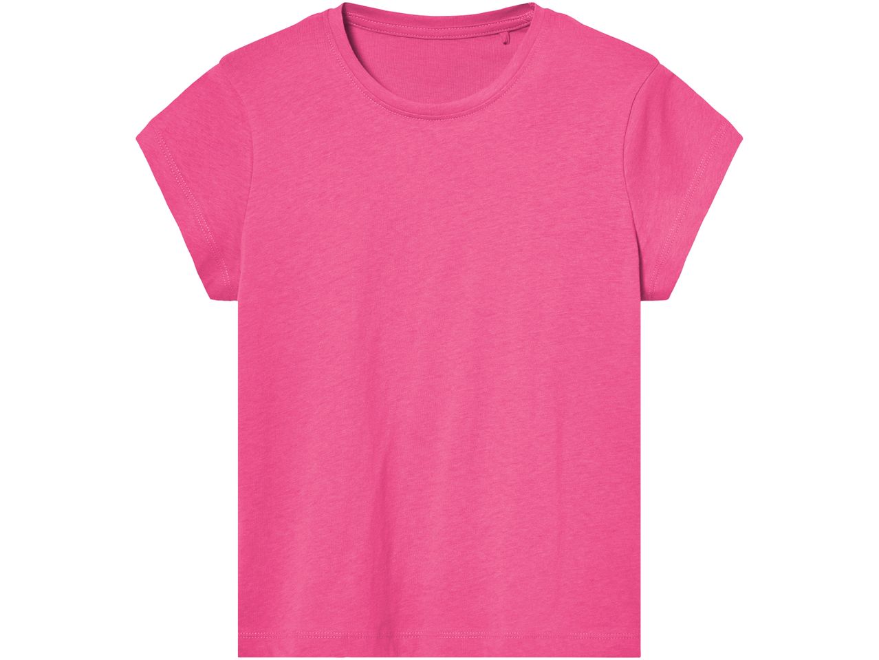 Plain hot pink short-sleeved t-shirt on a white background.