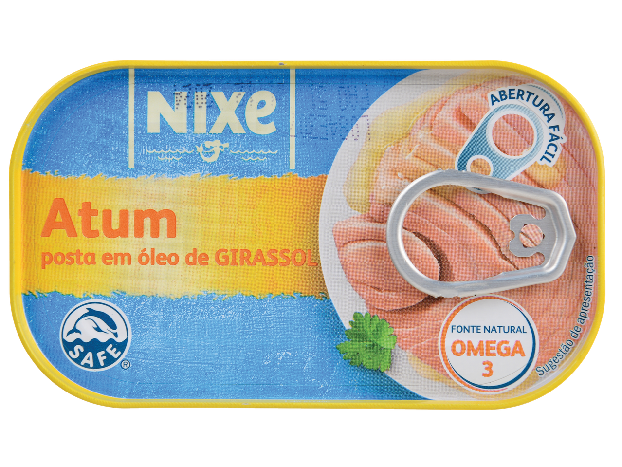 Lata de Atum Nixe em Óleo de Girassol com tampa de abertura fácil e alegação de Ómega 3.