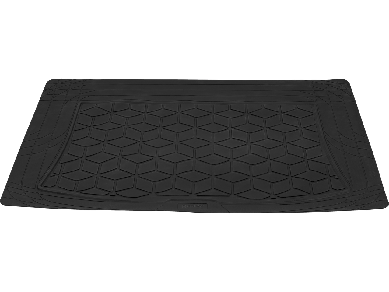 Μαύρο πατάκι πορτμπαγκάζ με ανάγλυφο γεωμετρικό σχέδιο.