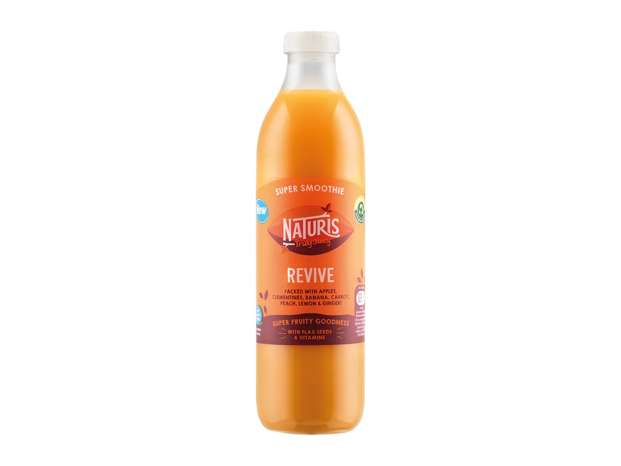Naturi's Revive smoothie bottle: fruit and flax seeds.