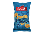 Estrella Sourcream & Onion Hearts kukurūzų užkandžių maišelis su širdies formos traškučiais.
