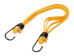 Yellow bungee cords with metal hooks.