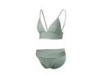 Costum de baie verde-mentă, două piese, cu sutien triunghiular și slip cu talie înaltă.