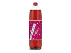 Een fles mousserende kersenlimonade met een roze etiket met sterren en de tekst 'Cherry Bouquet'.