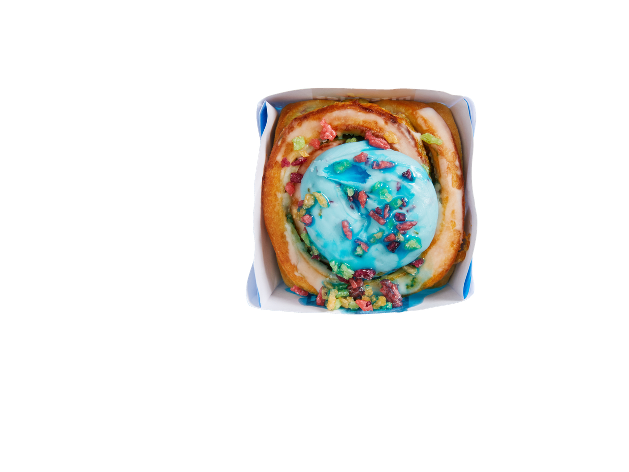 BA Hitschies Saure Drachenzungen Hefeschnecke mit blauem Zuckerguss und bunten Streuseln