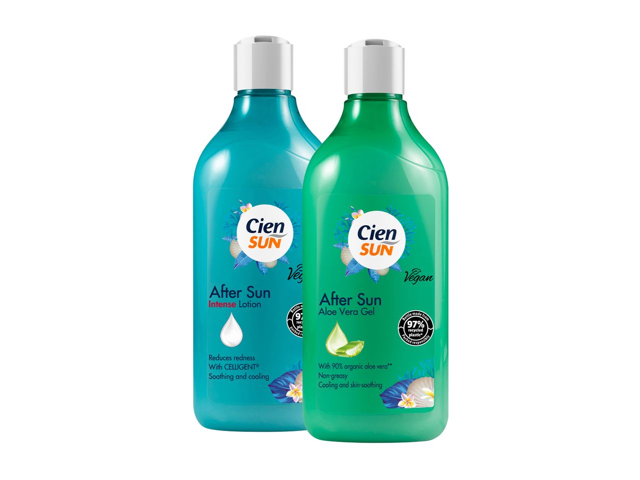 Dvi 'Clean & Clear' kūno prausiklių buteliukai.