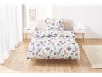 Floral bedding set on a single bed.