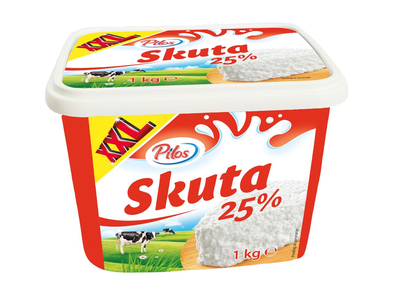 Embalaža skute Skutka 25% mlečne maščobe.