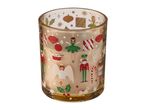 Christmas candle in a glass jar with Nutcracker-themed illustrations