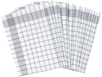 Serviettes de cuisine à carreaux blancs et gris.