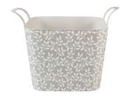 Grey storage basket with white leaf pattern and handles