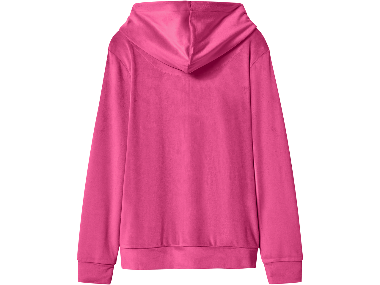 Πίσω όψη της ροζ βελουτέ φόρμας δύο τεμαχίων με κουκούλα