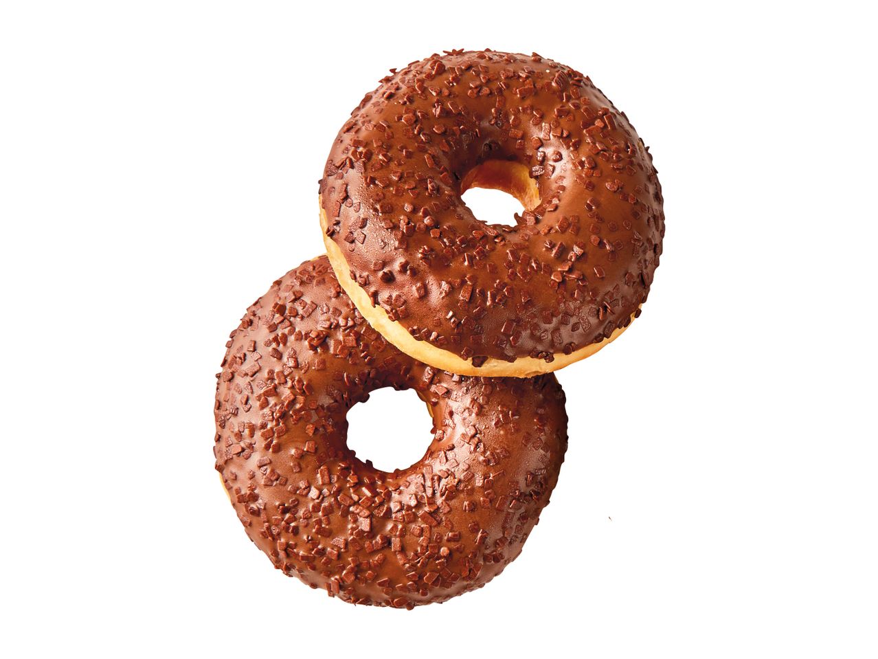 Suklaasydämiset donitsit suklaahippujalla.