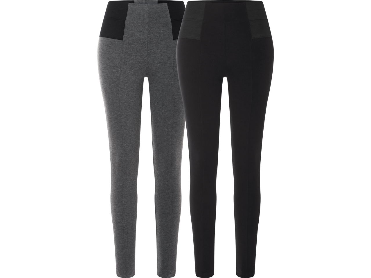 Två par leggings i grått och svart.