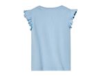 Light blue ruffled top.