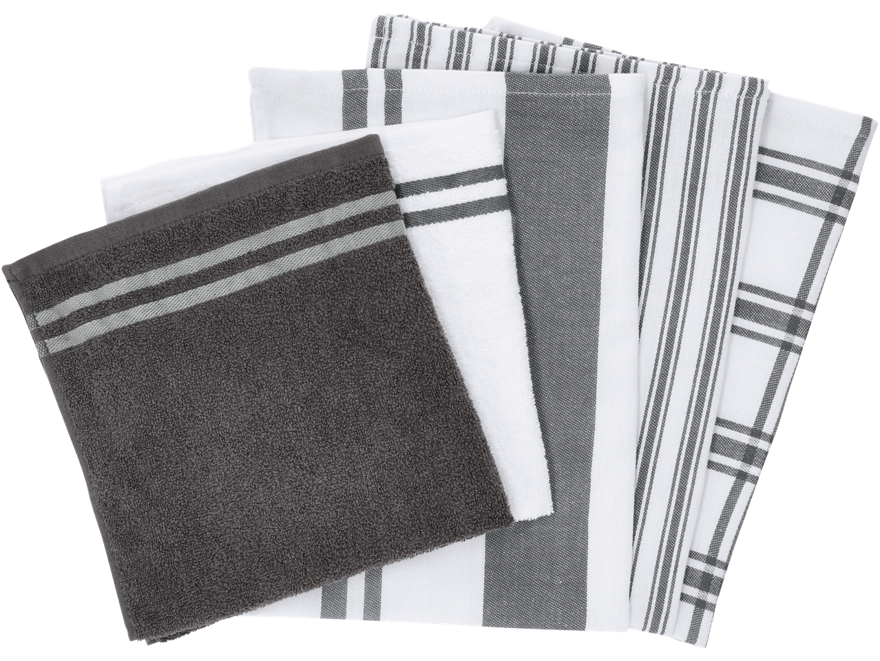 W5 Kitchen Hand Towel & Tea Towel Set with grey and white striped patterns
