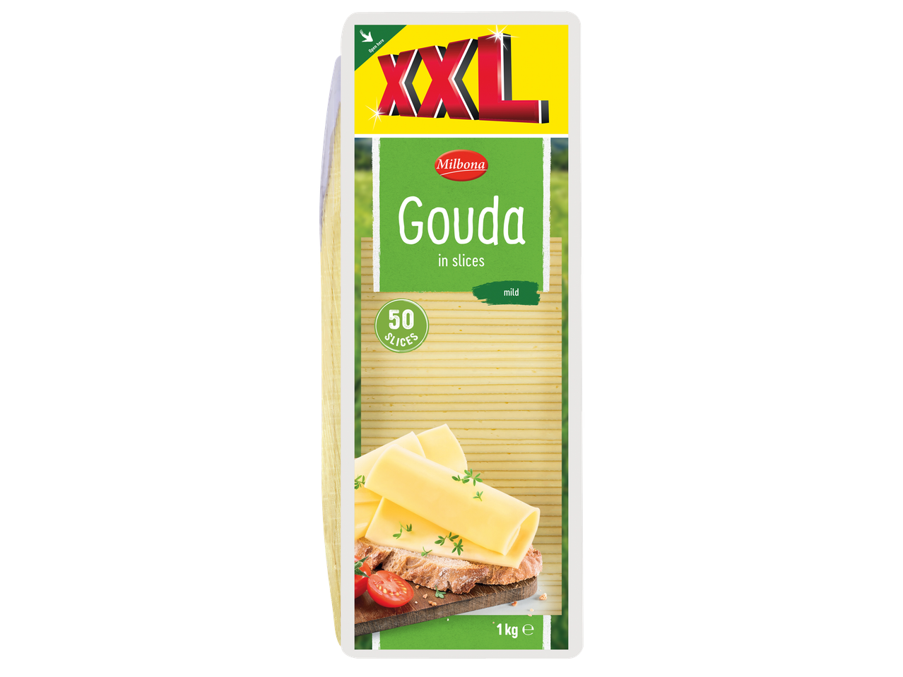 Опаковка с 50 броя филийки сирене Гауда, 1 кг