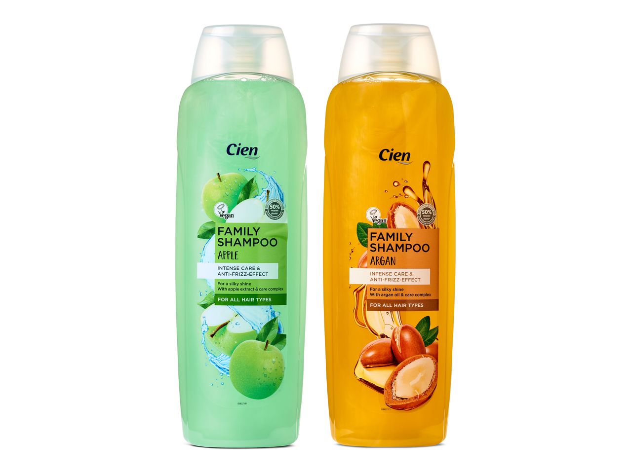 Cien shampoos: appel en argan, anti-frizz, voor alle haartypen.