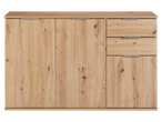 Wooden sideboard with three doors and two drawers.